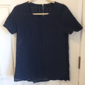 J Crew sheer striped short sleeve shirt navy blue